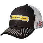 Caterpillar C Block Black &amp; White USA Flag Patch Snapback Mesh Cap/Hat