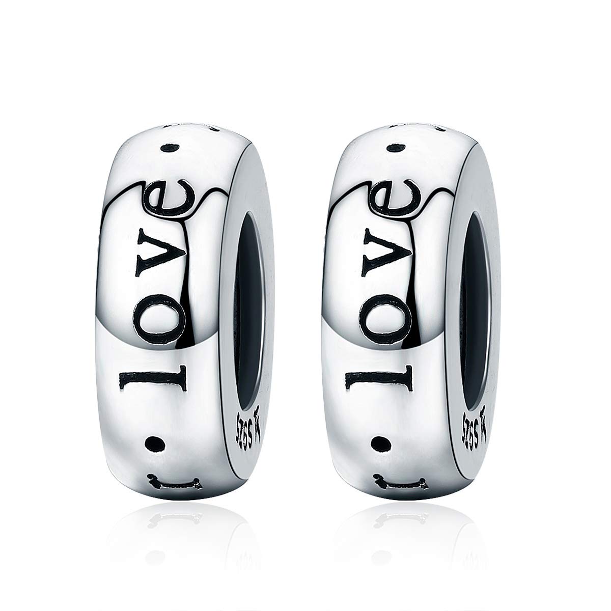 Heart Spacer Charm 925 Sterling Silver Rubber Spacer Stopper Beads for 3mm bracelet (Spcer Charm - love you forever)