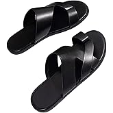 Verdusa Men's Leather Sandals Casual Slides Flip Flops Beach Sandal Summer Shoes