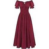 Scarlet Darkness Corset Dress for Women Off Shoulder Renaissance Costume Short Sleeve Milkmaid Dresses with Pockets