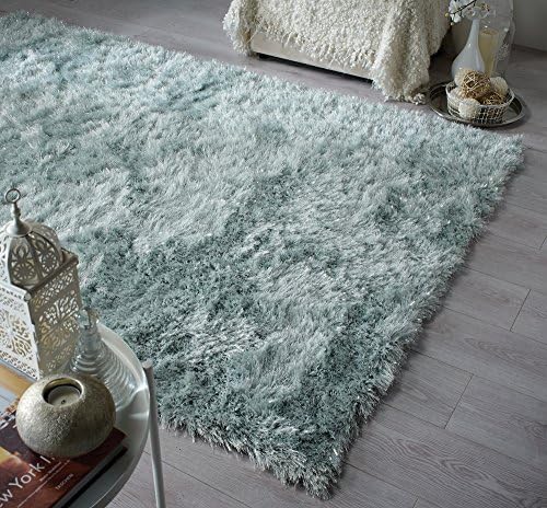 Dazzle Thick Silky Shiny Shimmer Shaggy Rug Very Soft Carpet (5'3''x7'7'' (160x230cm), Duck Egg)