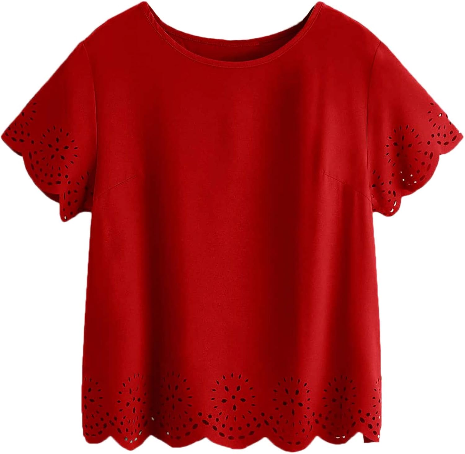 SheIn Women's Casual Round Neck Summer Short Sleeve Scallop T-Shirt Top Blouse at  Women’s Clothing store