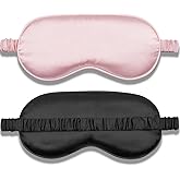 Amrules 2 Pack Silk Sleep Mask Set Adjustable, Blush Pink &amp; Black | Premium Fabric, Soft &amp; Breathable, Adjustable Strap For Perfect Fit, Lightweight, Blocks Light, For Home, Travel &amp; Meditation