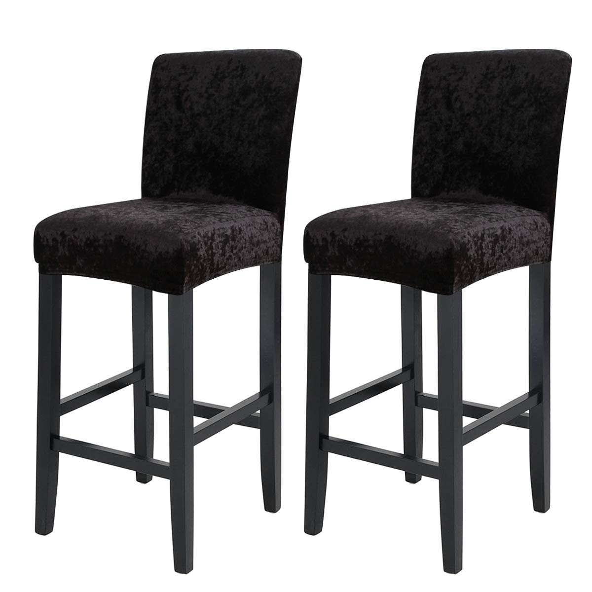 Bar Stool Chair Cover, Velvet Counter Stool Covers Elastic Stretch Removable Washable High Stool chair cover for Short Swivel Dining Chair Back Chair Bar Stool Chair (Black, 2) …