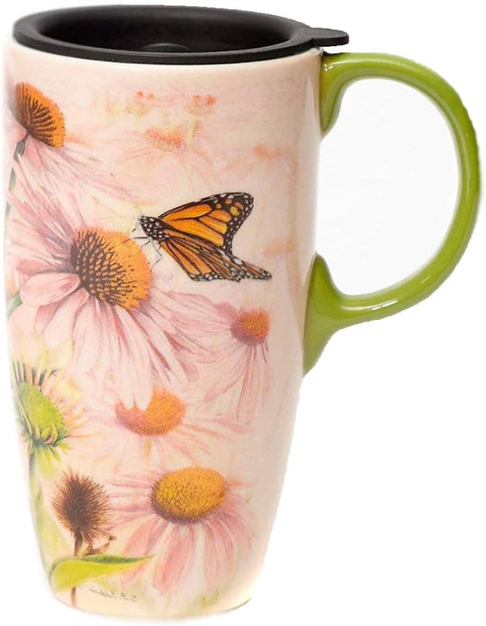 Topadorn 1oz Ceramic Coffee Mug with Lid Butterflies