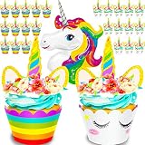 Unicorn Cupcake Toppers, Wrappers and One Giant Unicorn Balloon. Makes 24 Cupcakes