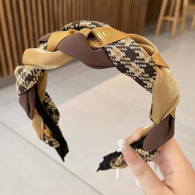4cm Weave Band Hair Hand Make Band Headband for Women Girls (Brown, Three)