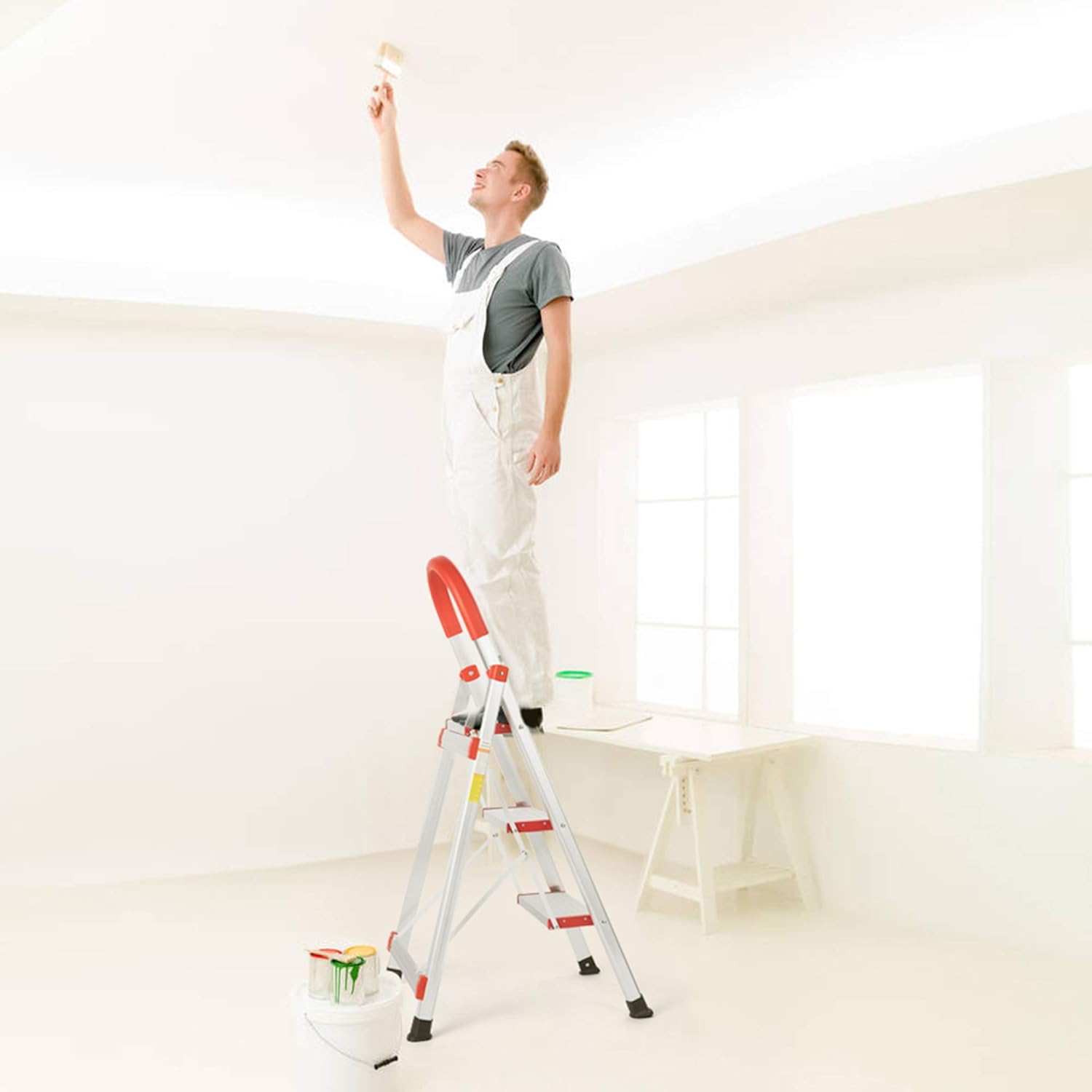 Home Ladder, Folding Step Ladder, Aluminum Step Stool Ladder, Multi Purpose Lightweight Platform Stool, 330 lbs Load Capacity Ladder, 3 Step - - 
