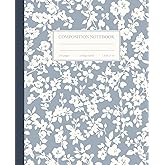 Composition Notebook College Ruled: Vintage Cream White Flowers Botanical Illustration | Floral Aesthetic Journal for School, College & Work
