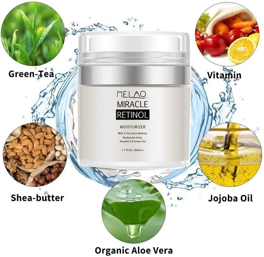 Genuine UK Based Seller Retinol Miracle Moisturiser Face Cream, Anti Ageing Pure Retinol Cream for Face and Eye- 2.5% Retinol, Hyaluronic Acid, Vitamin E and Jojoba Oil