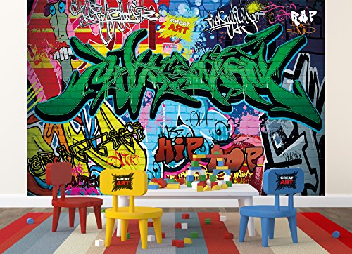 GREAT ART Wallpaper Graffiti Style - Kids and Teenagers Wall Decoration Street Art Mural Retro Posters (132.3 Inch x 93.7 Inch/336 x 238 cm)