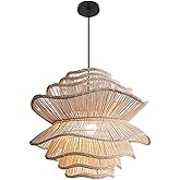 HZWJIA Bohemian Style Rattan Pendant Lightled 30in Hand-Woven Large Hanging Lamp for Villa Hotel Bedroom Dining Room Rattan C