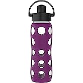 Lifefactory 22-Ounce Glass Water Bottle with Active Flip Cap and Protective Silicone Sleeve, Plum
