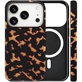 flewfun Magnetic for iPhone 17 Pro Max Case Cute Tortoise Shell Phone Case, Leopard Print Shockproof Slim TPU and Hard PC Protective Cover Fit for MagSafe Designed for Women Girls, Yellow Amber