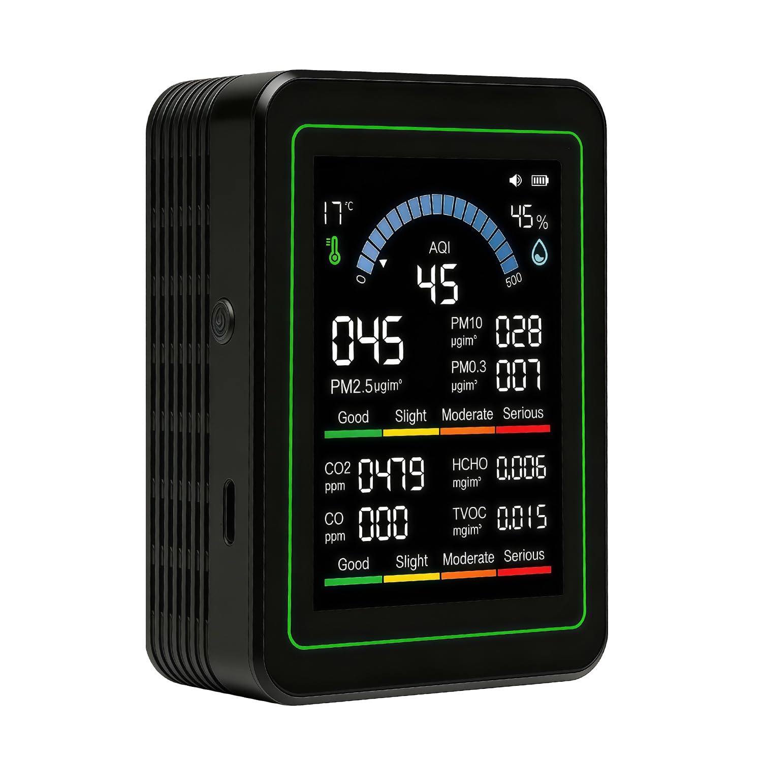 Photo 1 of 10 in 1 Indoor Air Quality Monitor, Portable Smartair Air Quality Tester, Portable Real-Time Detector, with AQI,Fit for Home Cars RV Hotel Plants and Pets(Black)