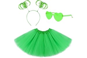 Lainlight Tutu for Girls, 3 Layered Tulle Tutu Skirts Set with Heart Glasses,Ponytail Headband Cosplay Party Supplies