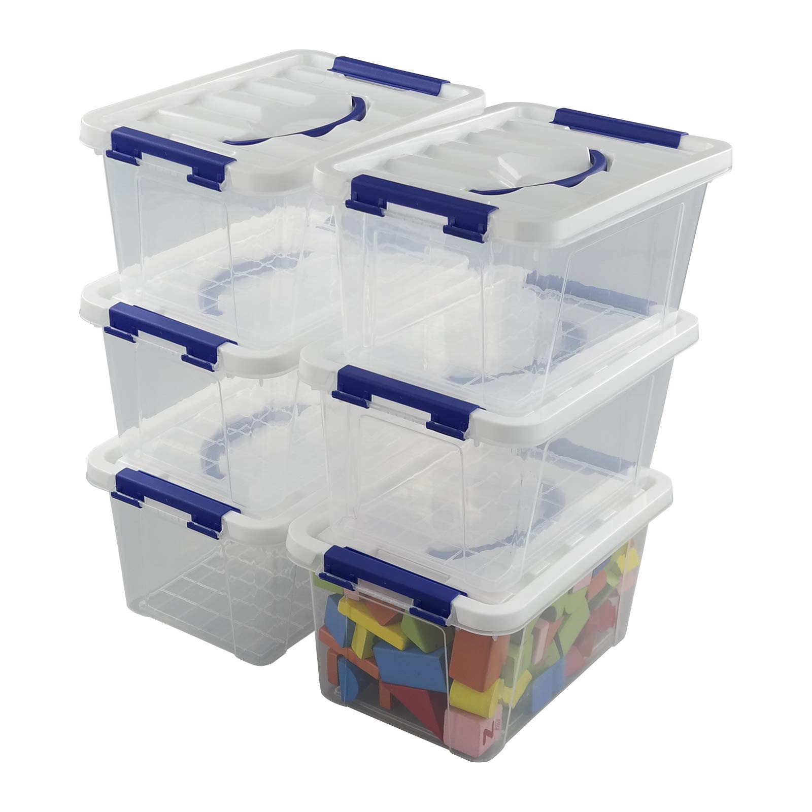 Dynko 6-pack 7 Liter Storage Boxes Set with Lids, Plastic Lidded Storage Box Bin