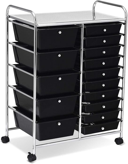 COSTWAYUS Plastic Boxes COSTWAY 15 Drawer Rolling Organizer Cart Utility Storage Tools Scrapbook Paper Multi-Use, Black