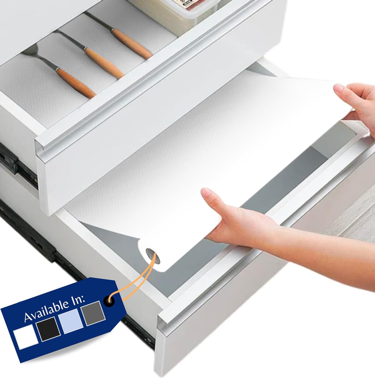 Linda's Essentials Kitchen Drawer Liners (44.5 x 500 cm) - Non-Slip Cupboard & Fridge Mats, Protects from Spills, Multi-Use Shelf & Cabinet Liner, Great Kitchen Accessory (White) — image 1