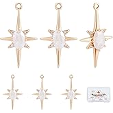 Beebeecraft 8Pcs 4 Style 18K Gold Plated Moon Charms with Cubic Zirconia Sun and Star Dangle Pendants with Jump Ring for DIY Necklace Earrings