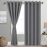 DWCN Grey Blackout Curtains 2 Panels 66 x 90 with Tiebacks Thermal