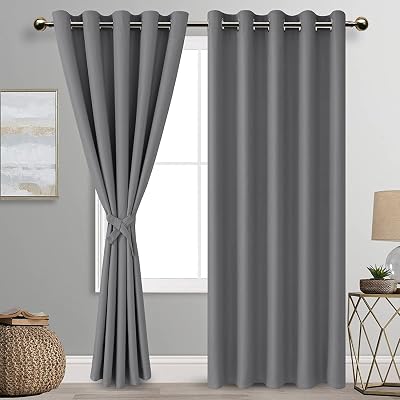 DWCN Grey Blackout Curtains 2 Panels 66 x 90 with Tiebacks Thermal