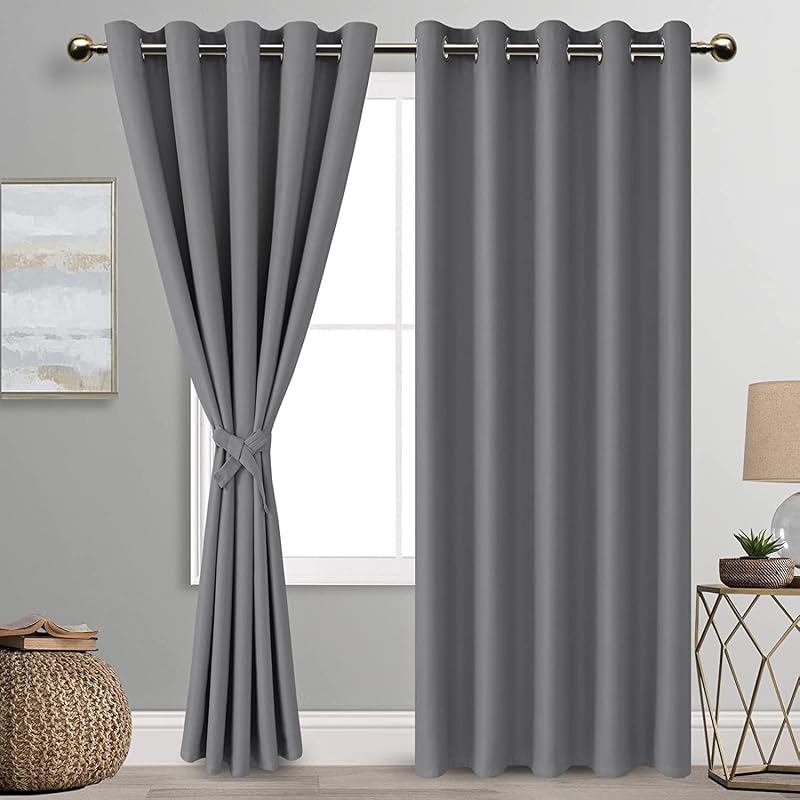 DWCN Grey Blackout Curtains 2 Panels 66 x 90 with Tiebacks Thermal