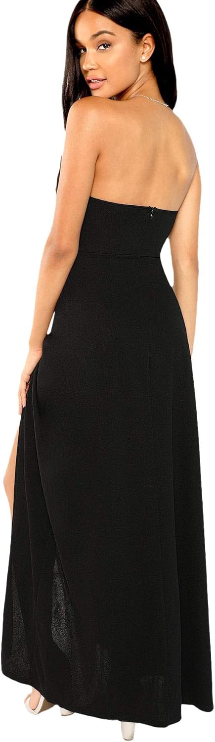 Verdusa Women's Bandeau Off Shoulder Flared Party Split Long Dress: Clothing