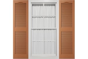 MID AMERICA 12"W x 48"H Mid-America Vinyl, Standard Size Cathedral Top Center Mullion, Open Louver Shutter, w/Installation Shutter-Lok's & Matching Screws (Per Pair), 471 - Treated Cedar