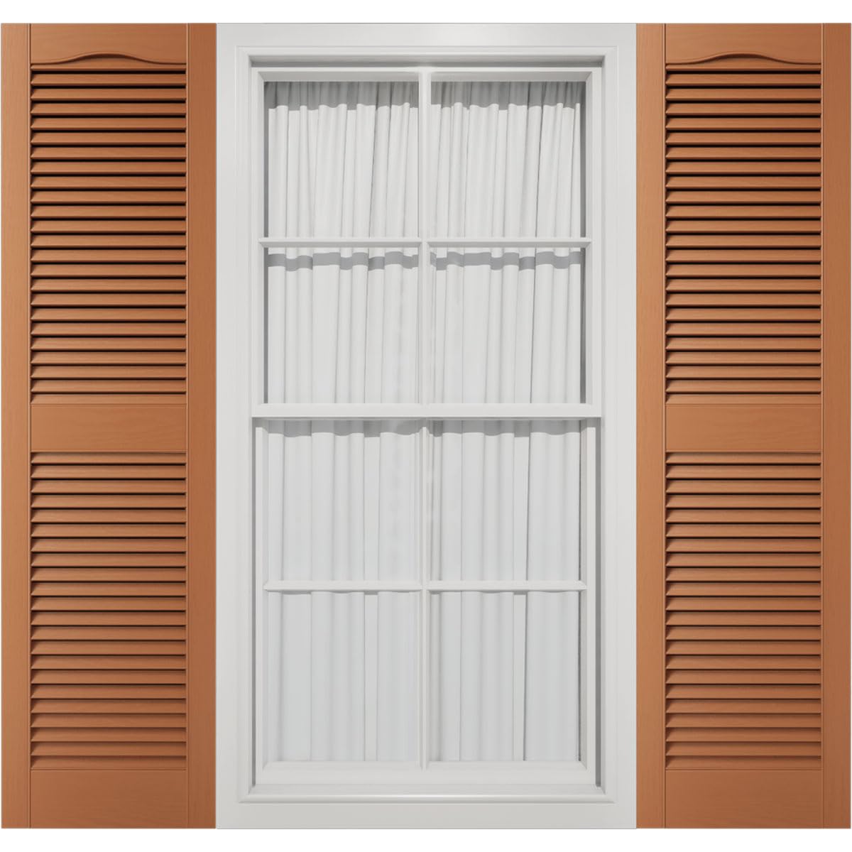 Photo 1 of 12"W x 60"H Mid-America Vinyl, Standard Size Cathedral Top Center Mullion, Open Louver Shutter, w/Installation Shutter-Lok's & Matching Screws (Per Pair), 471 - Treated Cedar