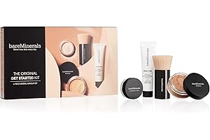 bareMinerals Original Get Started Kit Mini, 4 Piece Mineral Makeup Includes Original Loose Foundation, Face Primer, Setting Powder, Brush, Must-Have Kit, Travel Size, Vegan