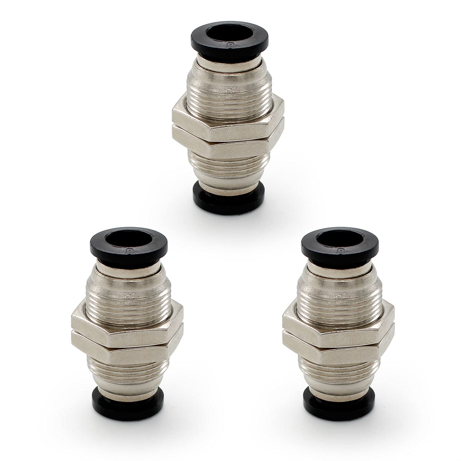 SRJQXH 3 Pcs 8mm Pneumatic Connectors, Pneumatic Bulkhead Fitting, Quick Connector Connectable Pipe Diameter, Can be Used as Fixed and Connecting Trachea