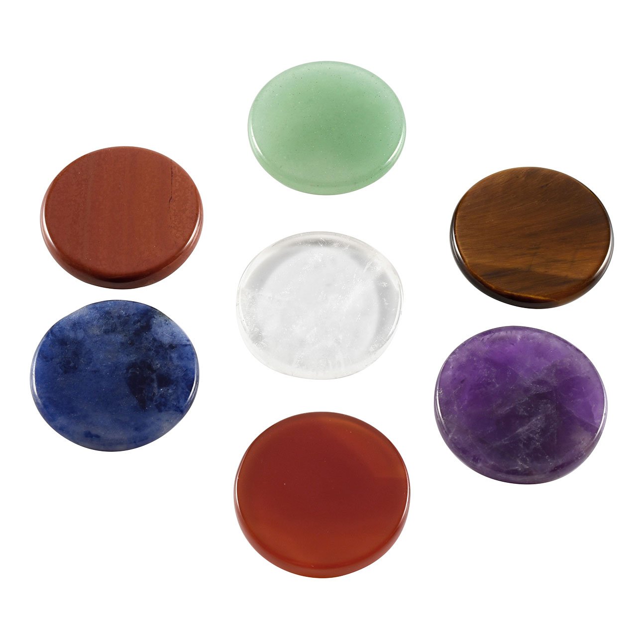 Top Plaza 7 Chakra Tumbled Gemstones Natural Reiki Healing Crystal Balancing Round Palm Worry Stones Kit Set(22.5MM)