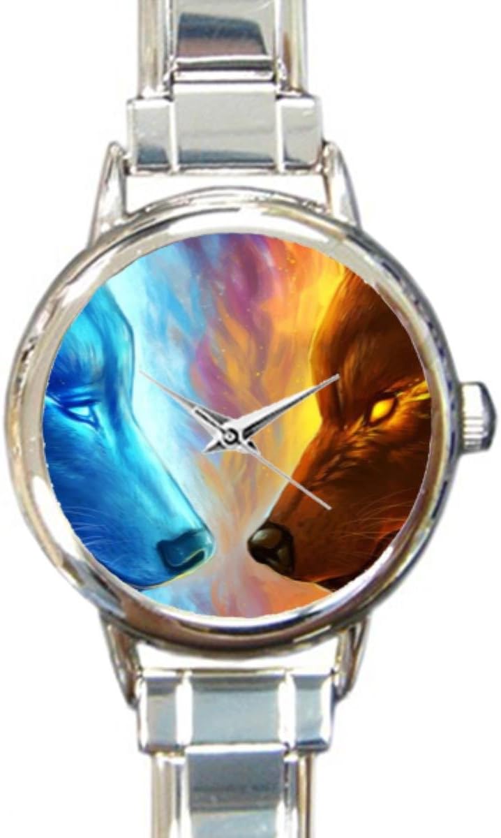 Coolstuffs Fire and Ice Wolf Women Ladies Italian Charm Bracelet Wrist Watch Analog Quartz Classic Watch