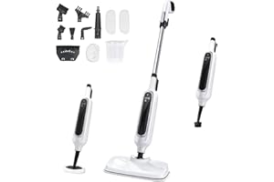 RVWSX 12-in-1 Steam Mop, Detachable Handheld Steam Cleaner for Home, 23FT Cord, 3 Steam Modes & LED Display, Steam Mops for Floor Cleaning, Bathroom, Windows, Sofas, Clothes, Tile Grout, Carpets, Furniture