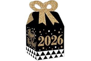 Big Dot of Happiness New Year's Eve - Gold - Square Favor Gift Boxes - 2026 New Years Eve Party Bow Boxes - Set of 12