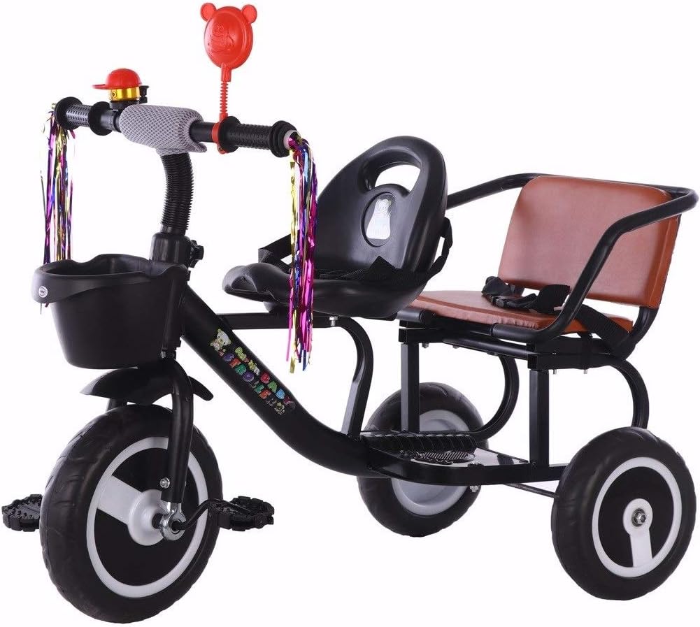 XY Trikes Double Tricycle Baby Double Bicycle With Seat Belt Retro Bell Design Handlebar With Tassel Comfortable Seat Suitable For Boys And Girls Over 1 Year Old 3 Colors Can Be Used As Gifts