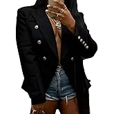 Tbahhir Women's Blazer Jacket Casual Long Sleeve Cropped Work Suit Business Office Double Breasted Coat with Pockets
