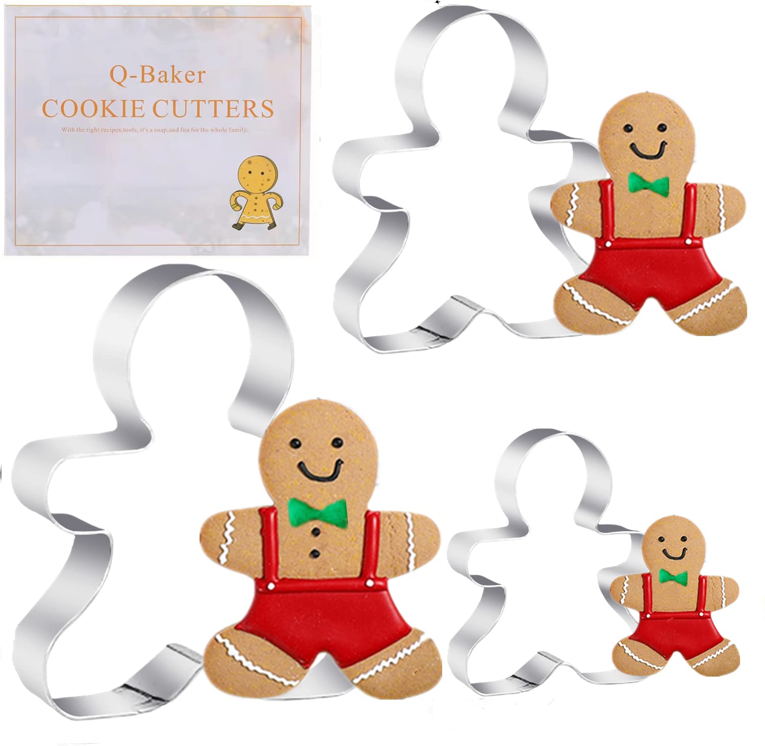 Photo 1 of 3PCS Gingerbread Man Cookie Cutters, 5.12" 4.34" 3.42" Large Christmas Cookie Molds -Stainless Steel Holiday Biscut Cutter Shapes for Baking Gift