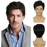 Kaneles Mens Black Wig Short Synthetic Halloween Daily Costume Soft Natural Hair Wigs