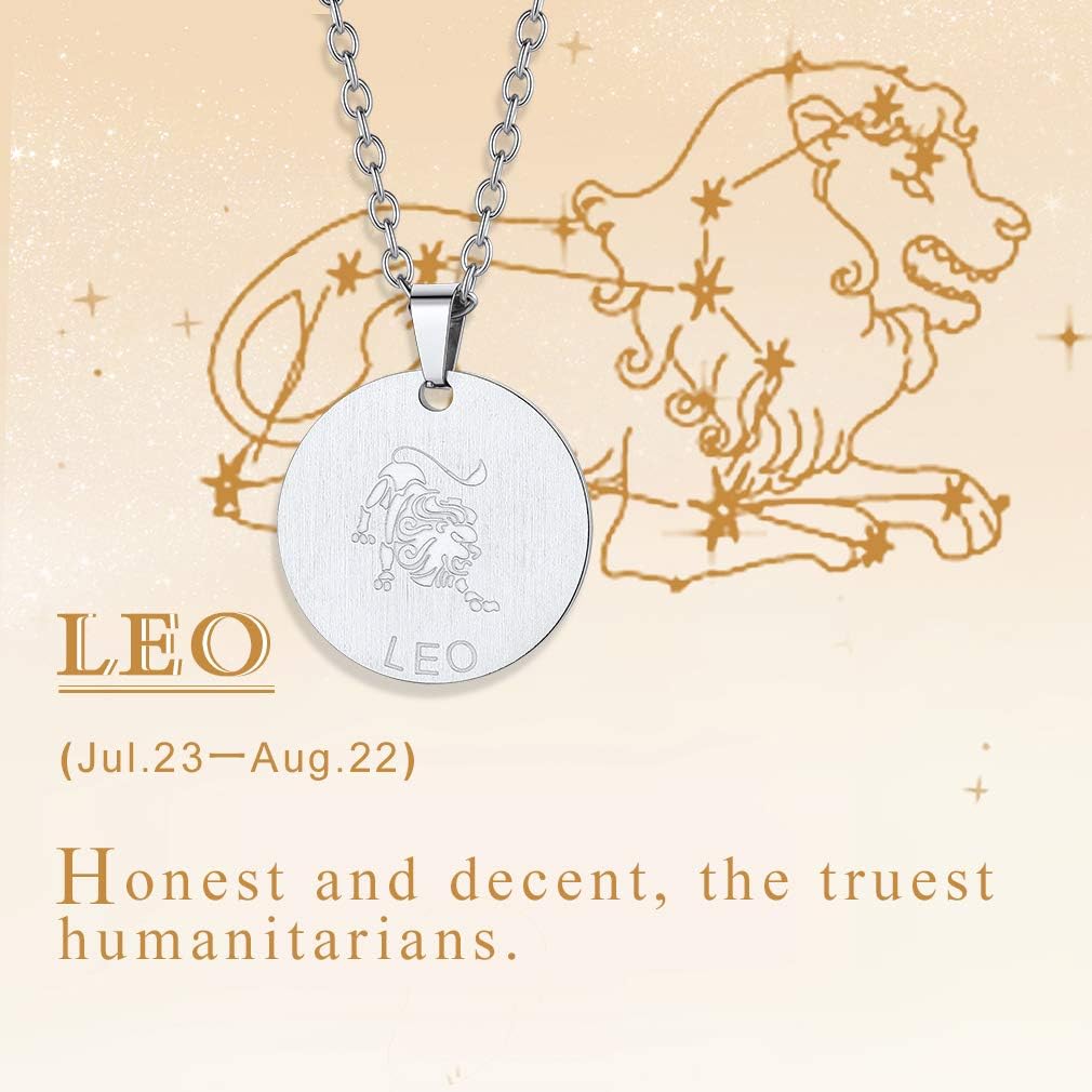 Custom4U Women's Constellation Necklaces-Leo Zodiac Horoscope Jewellery Coin Charm Pendant Astrological Birthday Gifts - Image 5
