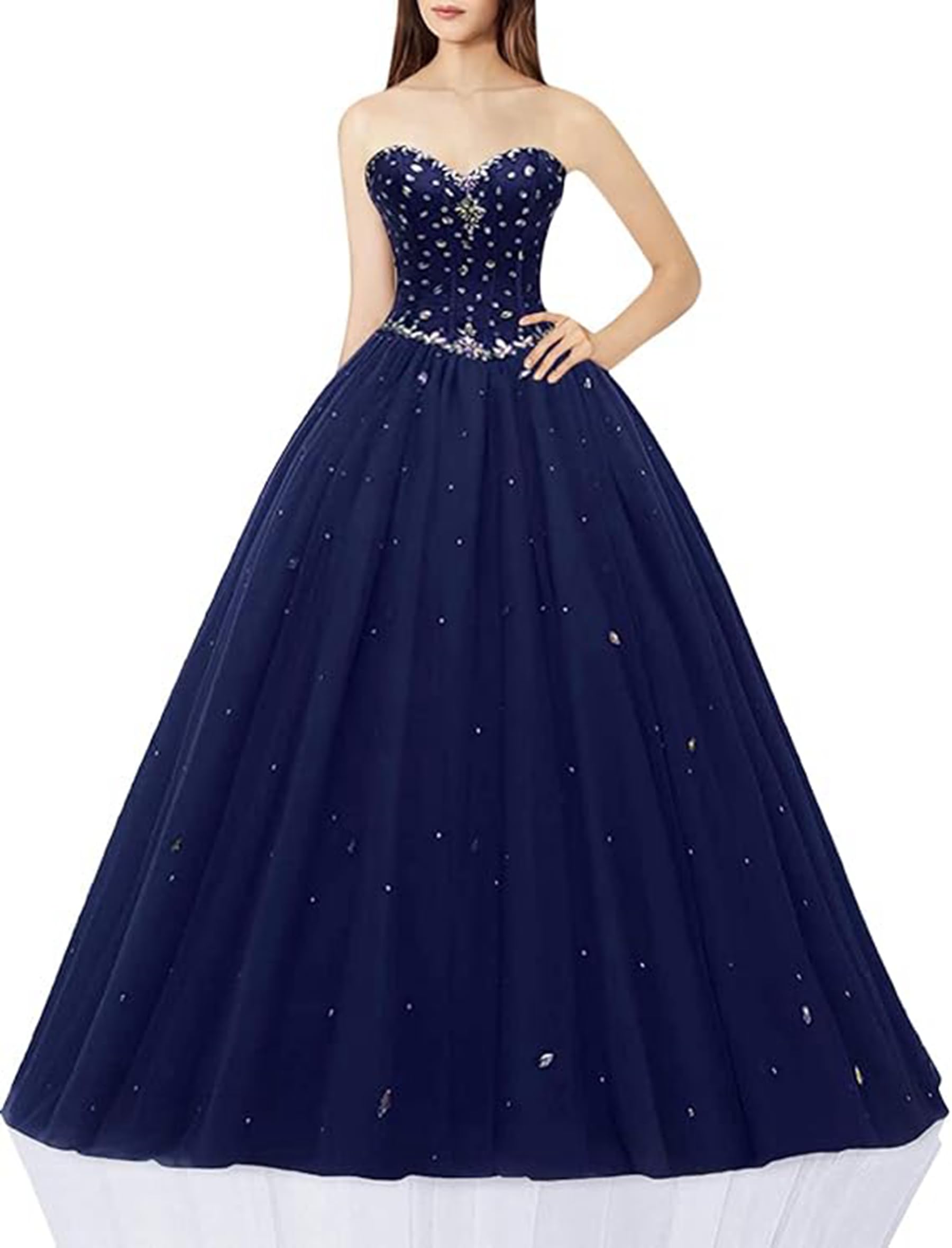 Photo 1 of Likedpage Women's Sweetheart Ball Gown Tulle Quinceanera Dresses Prom Dress (US14, Navy) … …