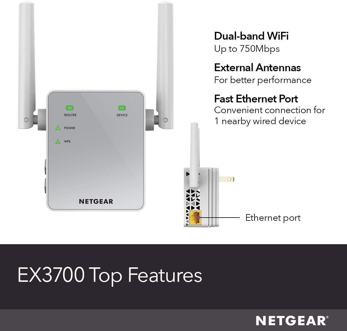 NETGEAR WiFi Range Extender EX3700 - Coverage up to 1000 sq.ft. and 15 Devices with AC750 Dual Band Wireless Signal Booster & Repeater (up to 750Mbps Speed), and Compact Wall Plug Design: Computers & Accessories