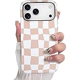 SOKAD Magnetic Checkered Phone Case for iPhone 17 Pro Max, Cute Grids Plaid Checkerboard Pattern Compatible with Magsafe Matte Protective Case Cover with Screen Protector for Girls Women, Brown