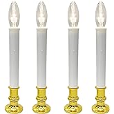 Doratale 4 Pack Christmas Window Candle Lamp, Ultra Bright LED Window Candles with 3V C26 Clear Torpedo Tip Bulbs, Battery Operated, Metal Base, White Candlestick with Suction Cup