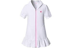 QPANCY Girls Hooded Zip Terry Coverups Swim Beach Cover-Up Cotton Summer Short Sleeve