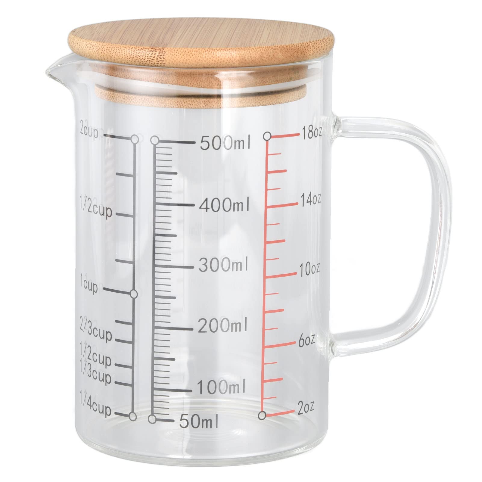 Uadme Baking Glass Measuring Jug, V-Shaped Nozzle Design Sturdy and Heat Resistant Measuring Cups with Airtight Lid Measuring Cup for Milk Tea Cafe and Whiskey Cooking and Baking