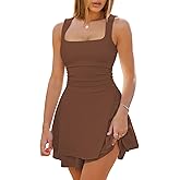 Fixmatti Women's Romper Square Neck Ruched Waist Ruffle Hem Mini Shorts Jumpsuit Outfits