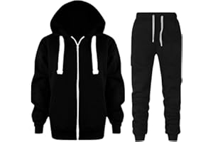 Youth Kids 2 Piece Sweatsuits Zip up Hoodies Sweatpants Outfitd Plain Loose Fit Fall 𝐓racksuits Joggers Pants Clothes, Black