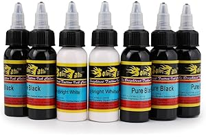Solong Tattoo Ink Set Pigment Kit Snow White and Pure Black Tattoo Supplies 7 Bottles 1OZ(30ml)/Bottle TI301-30-7A…